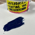Beetle blue waterbased ink close up swatch and tub