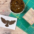 owl brown waterbased ink with swatch print flat lay