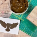 owl brown waterbased ink with swatch print flat lay