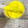 Quacking Yellow Waterbased Ink, lid open with mixing stick