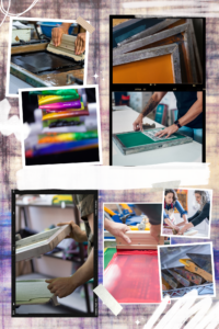 collage of screen printing photos